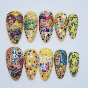 Gel Press on Nails " Movie Time "